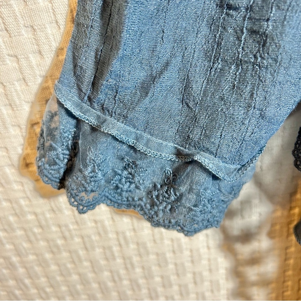 Indigo Soul Tiered Tunic Top Lace Overlay Details Boho Blue Womens Size L - Picture 7 of 11